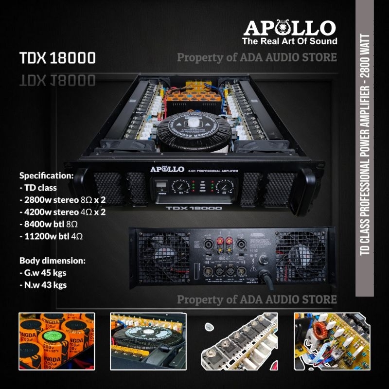 Power Amplifier / Apollo TDX18000 / Kelas TD / 2 Channel / APL TDX 18000 2CH 2 Chanel - 2800W
