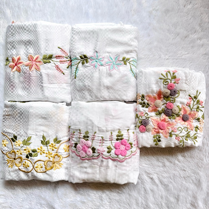 MUKENA BORDIR TERUSAN LAJURAN DEWASA sutra blitz Putih