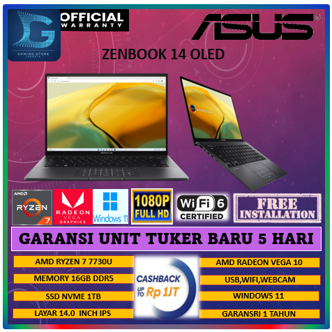 Asus Zenbook 14 OLED UM3402YA Touchscreen Ryzen 7 7730 16GB 1TB W11 14.0 Inches 2.8K