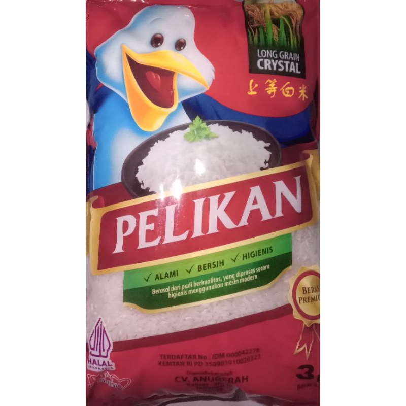 

Beras Kristal Pelikan Berat isi 3Kg