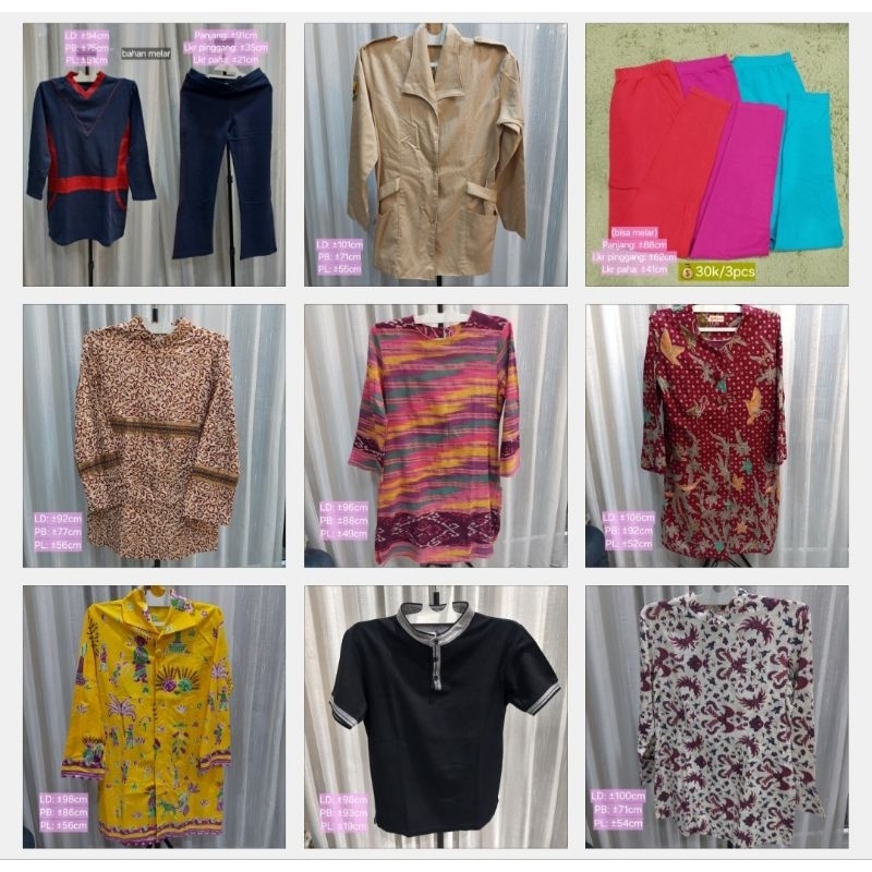 [OBRAL] preloved baju batik wanita, legging, set baju senam, kaos