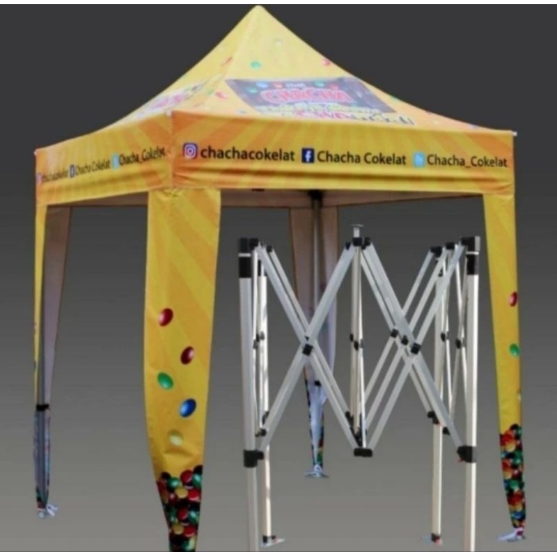 Tenda lipat ukuran 3x3 rangka besi premium atap printingan