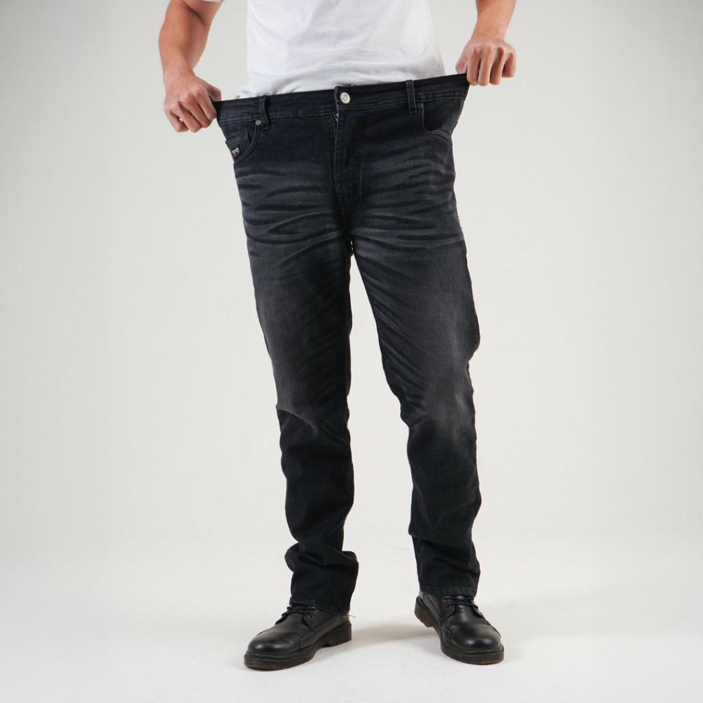 RoosterDenim - Celana Pria Big Size Denim Aksen Selvedge BlackJazz Black Washed Reguler Jumbo