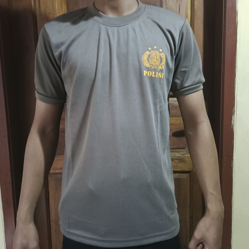 kaos daleman polisi polri pria lengan pendek warna coklat kaos pendidikan polisi bhayangkara