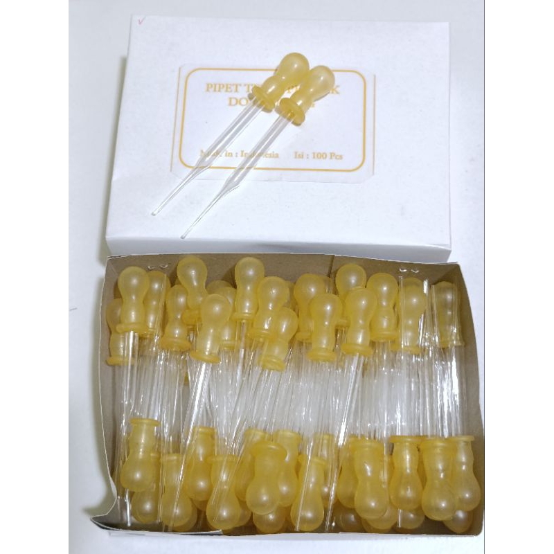 Pipet Tetes Kaca Pendek Ujung Lancip isi 100 DOT KUNING Pipet Tetes Kaca Laboratorium (Packing Aman)