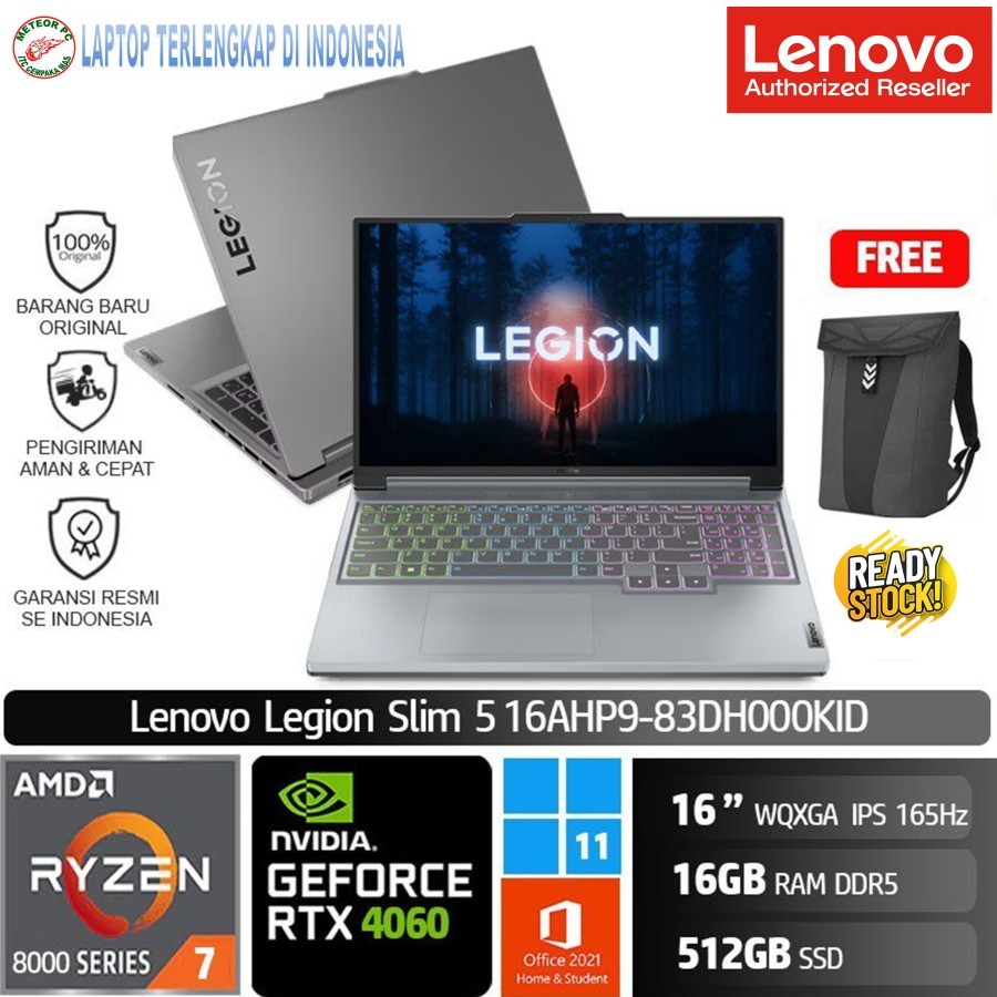 Lenovo Legion Slim 5-0KID /Ryzen 7-8845HS/16GB/512GB SSD/RTX4060 8GB/16″Win 11+OHS 2021/Luna Grey