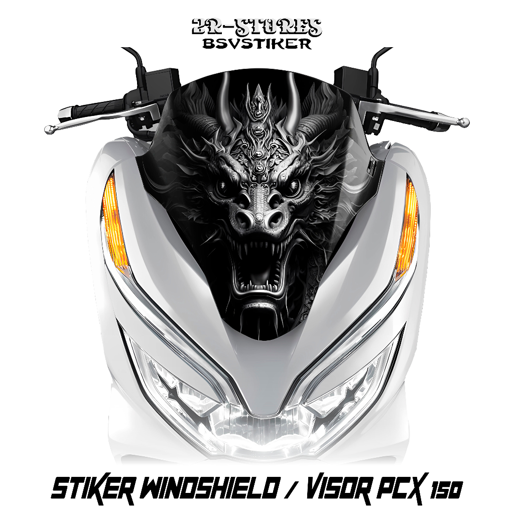 Stiker Visor / Windshield Pcx Old 150 Gambar Naga (4) / Stiker Kaca Depan / Visor Pcx Lama 150