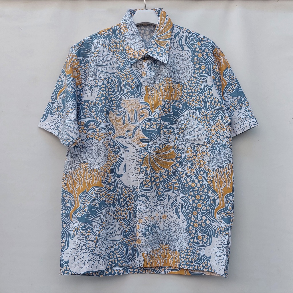 Kemeja Batik Pria Lengan Pendek Abu-abu Baju Batik Pria Motif Enggal