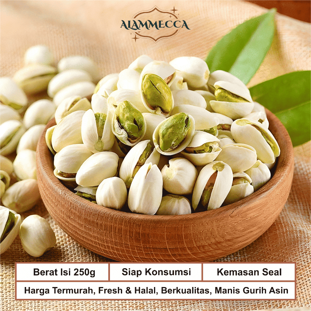 

Kacang Fustuk Pistachio 250g, Termurah, Halal Kualitas Pilihan, Edisi Ramadan Idul Fitri, By Alammecca