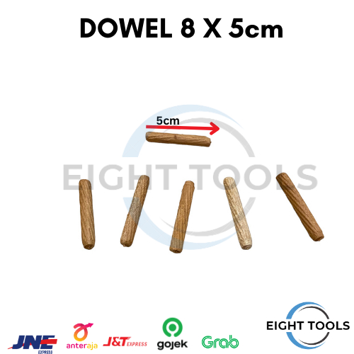 Dowel kayu ukuran 8 mm x 50 mm isi 100 pcs | Dowel Mahoni | Dowel 8mm