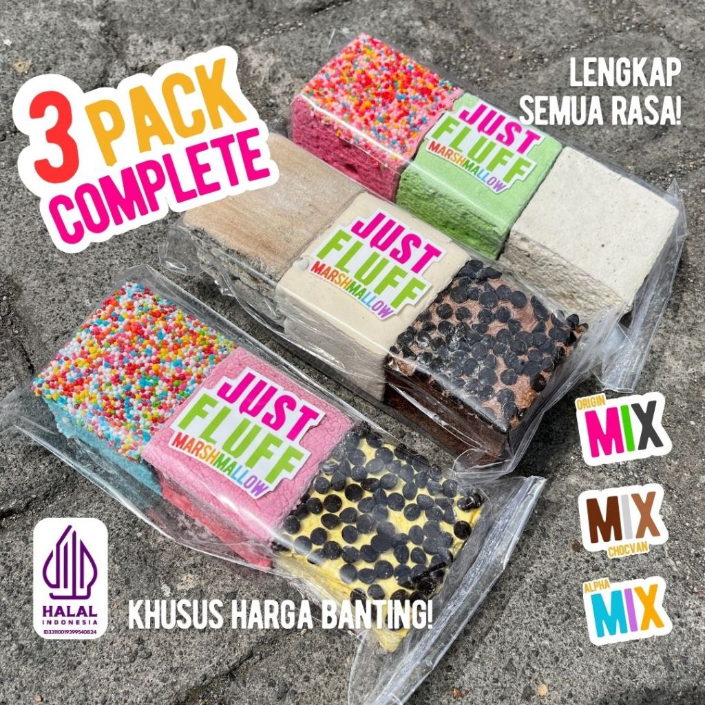 

3 Pack Marshmallow JustFluff [BEBAS PILIH] [9 KOTAK] [HALAL] Gourmet Marshmallow JustFluff [3 PACK]