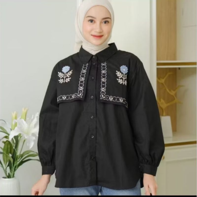 ATASAN KEMEJA FARA MOTIF BUNGA BORDIR/ ATASAN KEMEJA WANITA  MUSLIM  DEWASA