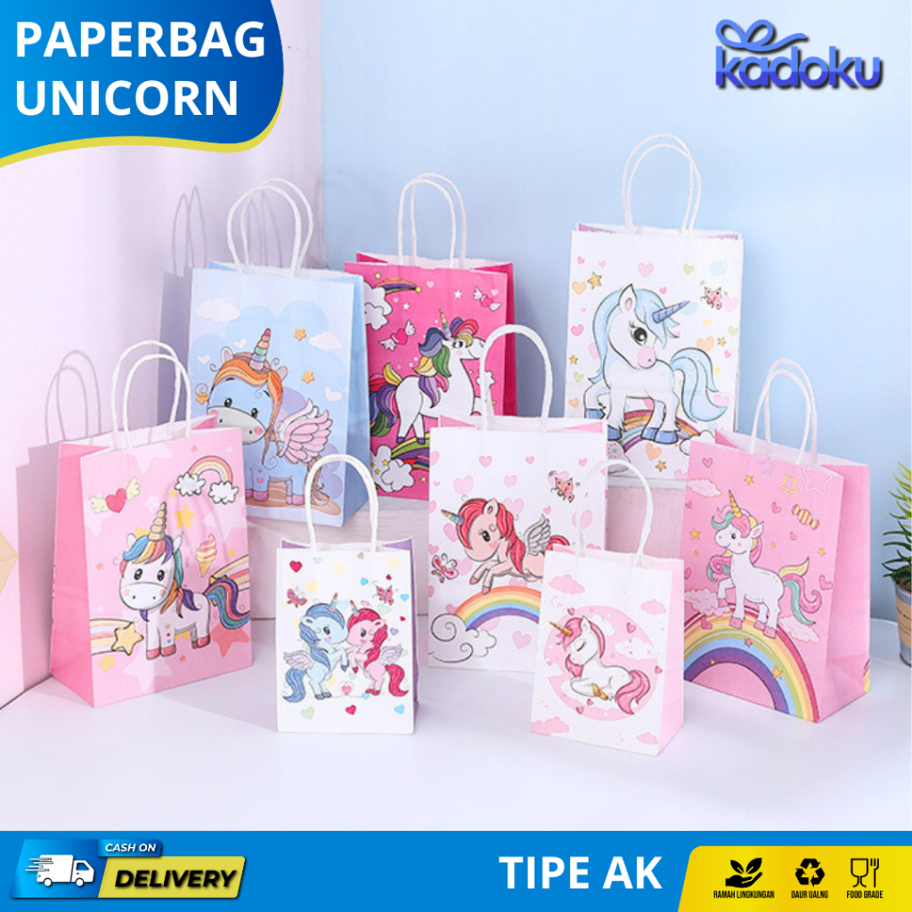 

Paper Bag Goodie Bag Tas Kado Hadiah Pesta Ulang Tahun Motif Unicorn Ekor Kuda Poni Pponi Tail I AK01D1-AK03D3