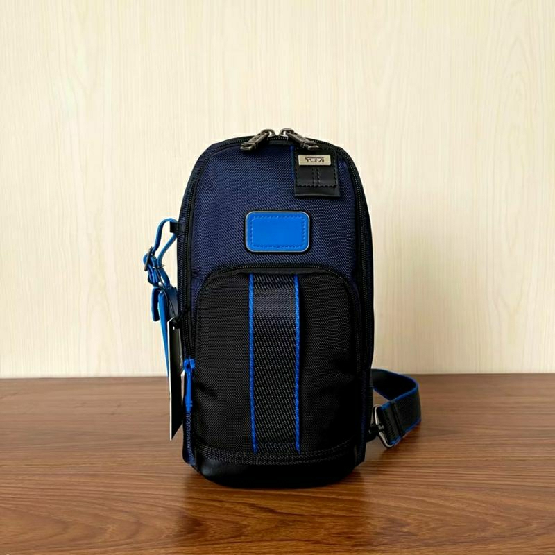 Tas  Tumi Selempang Fife Biru Hitam Blue Black Free Embos Slempang Bahu Crossbody Slingbag Sling Bag