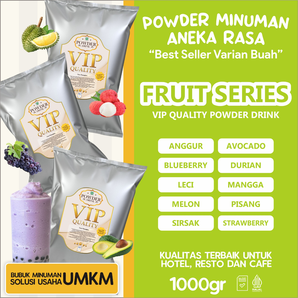 

Bubuk Serbuk Minuman Varian Rasa Buah Fruit Flavor Powder VIP Premium 1kg / 250 gram untuk Cafe Hotel Resto