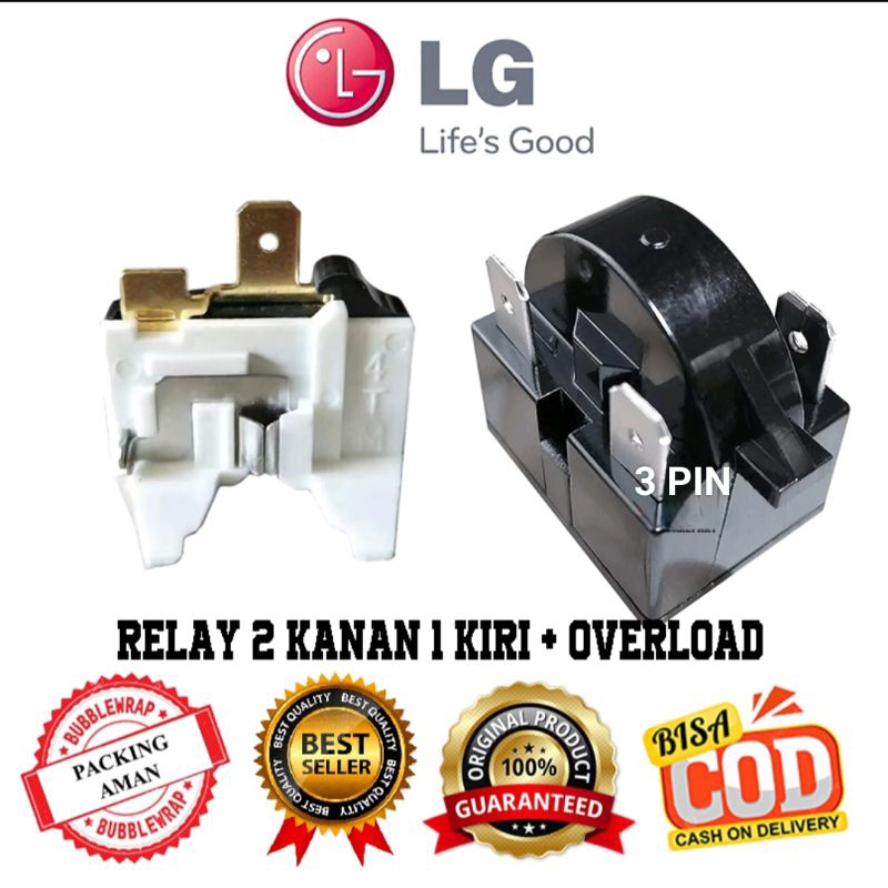 Relay 3 pin + ptc overload kulkas LG 1 pintu / 2 pintu