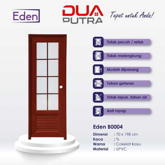PINTU EDEN JOICE B004/ PINTU KAMAR MANDI/ PINTU WC/ PINTU UPVC FULL KACA COKLAT KANAN