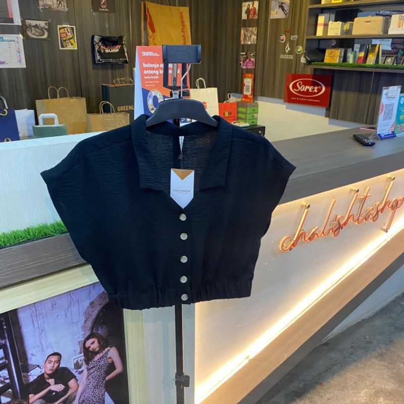 KEMEJA LENGAN PENDEK WANITA COLORBOX - HITAM PUTIH