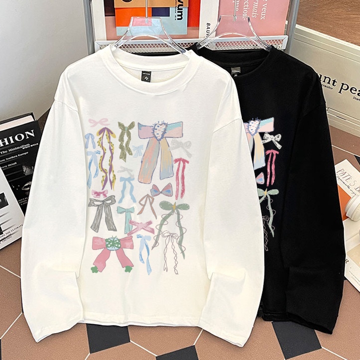 Sezo Kaos Lengan Panjang Wanita Kekinian Korean Style Kaos Motif Kupu-Kupu Warna-Warni Tshirt Baju A