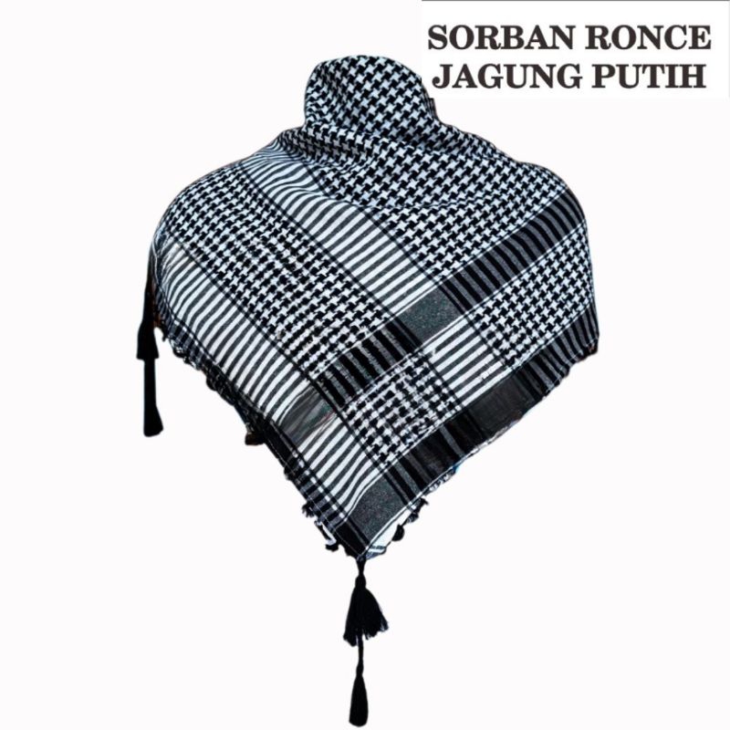 Sorban Tactical Surban Arab Hitam Putih Rumbai Santri Premium Terlaris Termurah Grosir Ecer