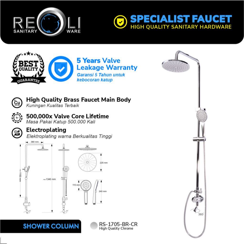 REOLI Shower Column Tiang Set Mandi Dingin 1705