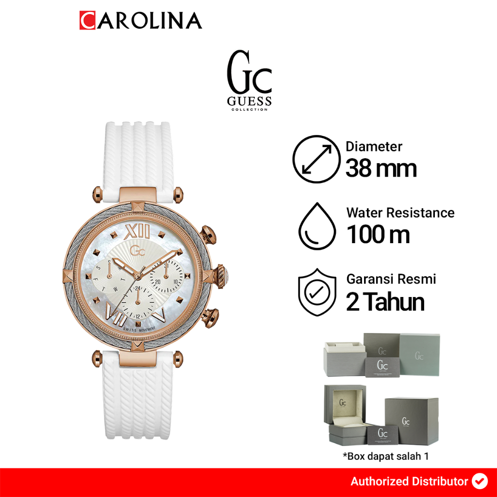 Jam Tangan Wanita Guess Collection Chronograph Y16004L1 Analog Dial White Rubber Strap
