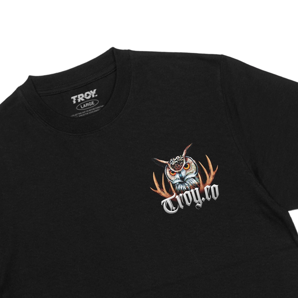 Troy Company Tshirt Black Owl Antlers - Kaos Pria Lengan Pendek Hitam MT 2996