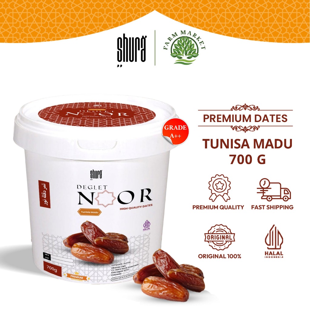 

Shura Kurma Tunisia Madu Ember 700gr Deglet Noor Honey Premium Original High Quality