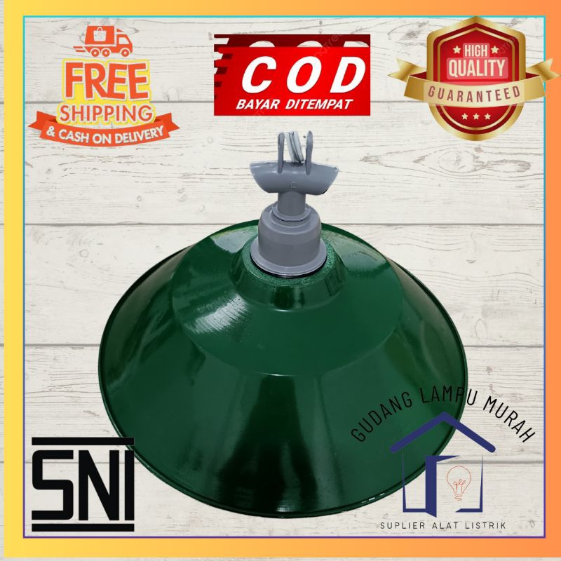Kap Lampu Satu Set Lampu Jalan WD Hijau Gantung E27 / Fitting nylon Kap hijau fiting Lampu jalan LEN