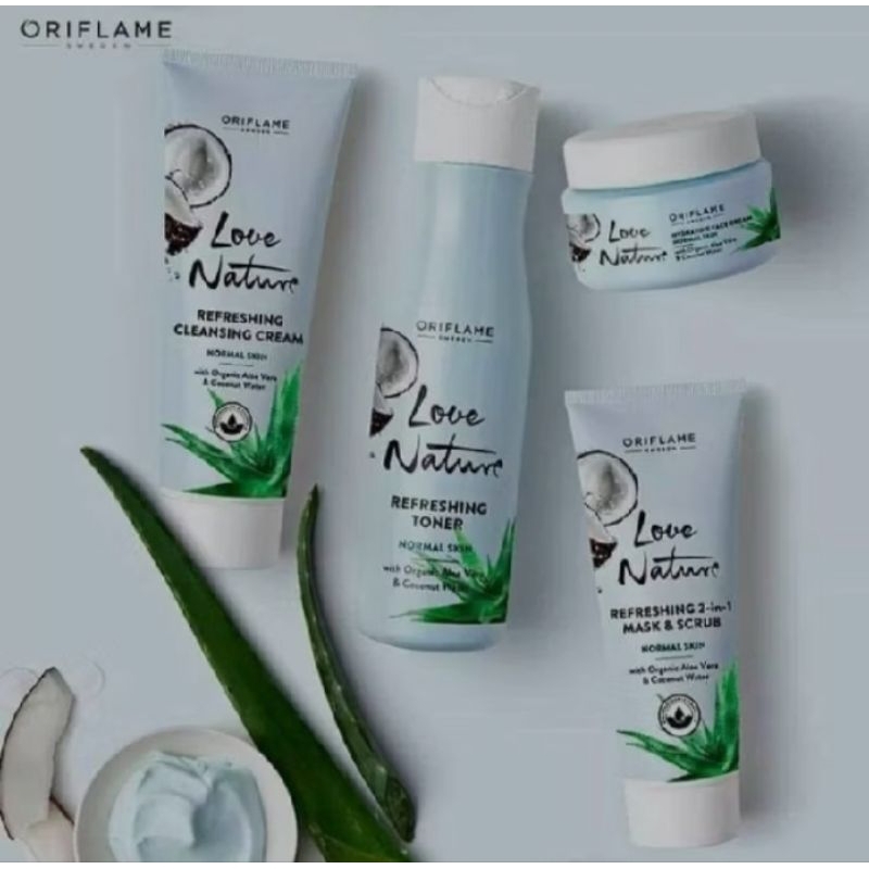 skincare set by Oriflame love nature refreshing with organic Aloe Vera dan coconut water