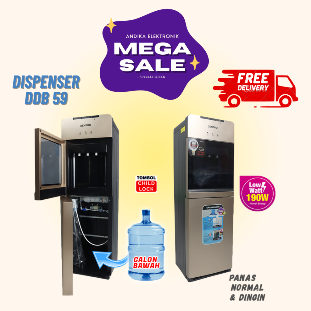 Dispenser GALON BAWAH PIPA STAINLESS DENPOO DDB 59 AQUAZONE FILTER