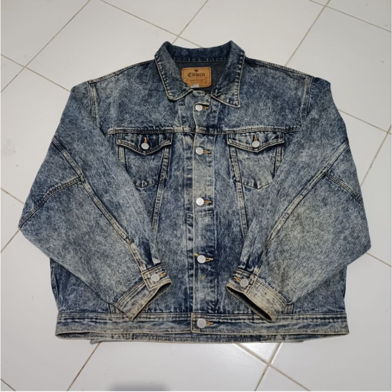 Vintage 90s Edwin Type lll Boxy Japan Acid Wash Trucker Denim Jacket size 4L