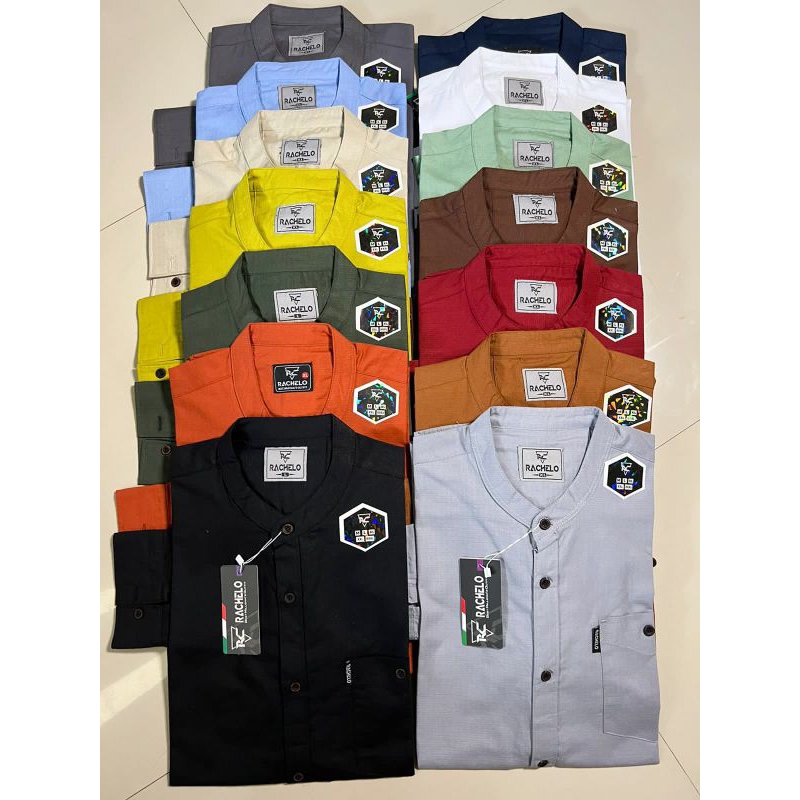 KEMKO Kemeja Koko Pria Dewasa Lengan Panjang Kemeja Koko Premium Katun Sigaret Lengan Panjang
