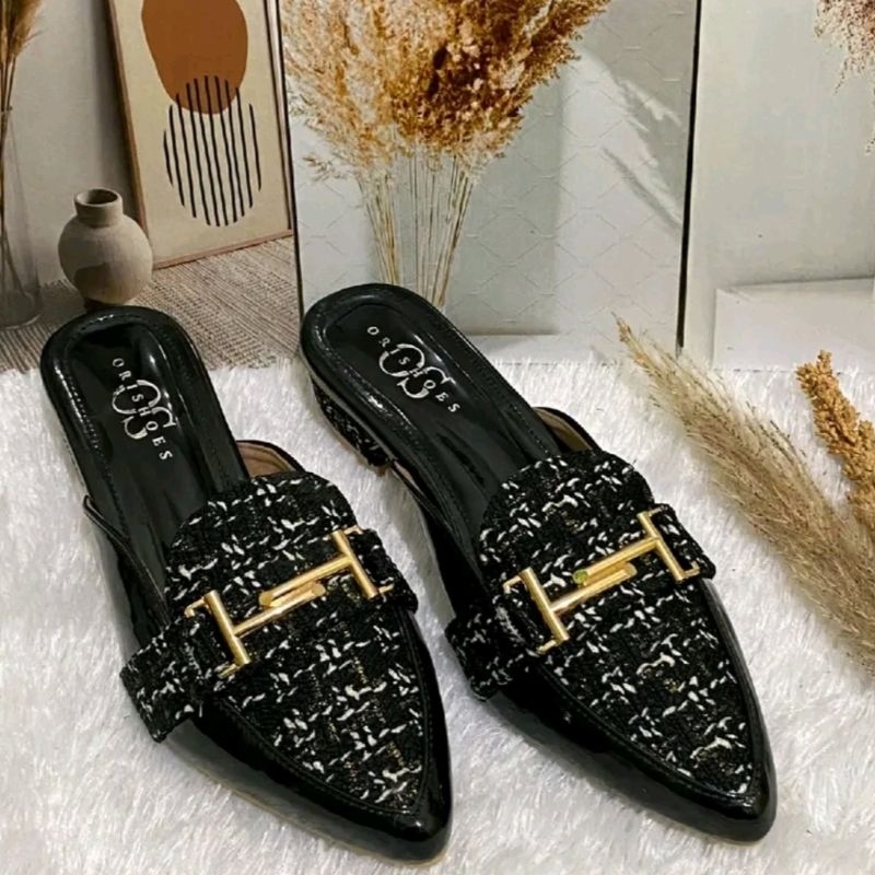 sandal slop mules wanita novaria hak 3cm sendal slop karet kasual