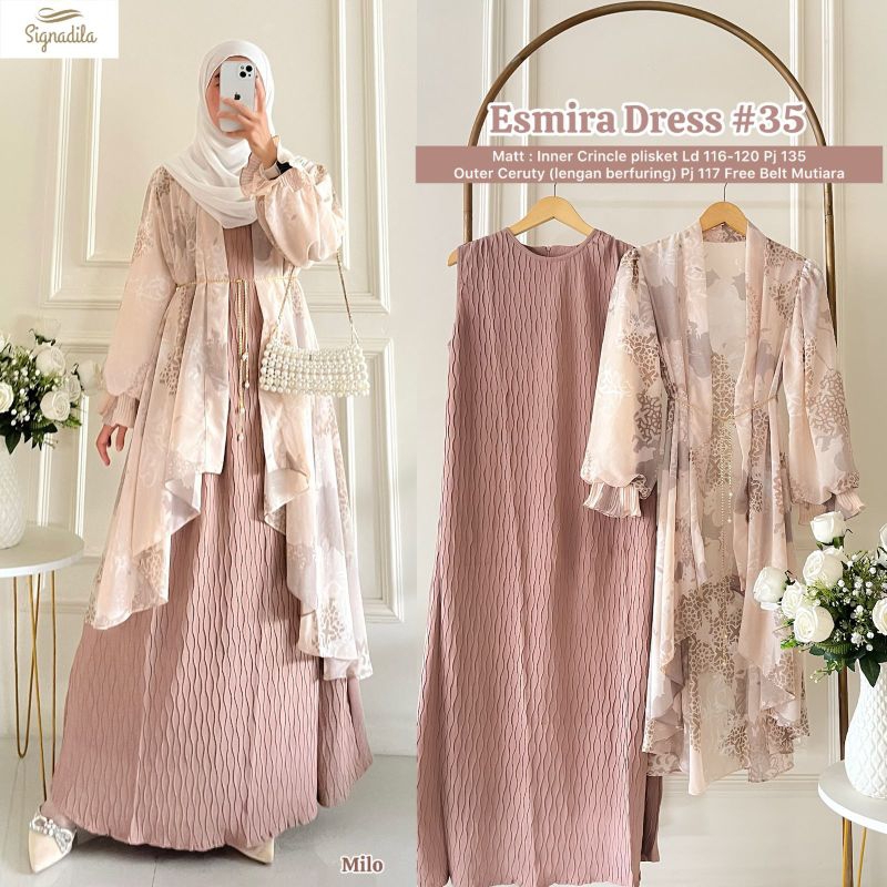 Halwa Dress - Esmira Dress Crincle Plisket Free Belt By Signadila