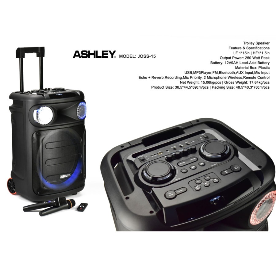 Aktif Portable Wireless Speaker Ashley New Joss 15 Karaoke Sound System 250 watt ORYGINAL