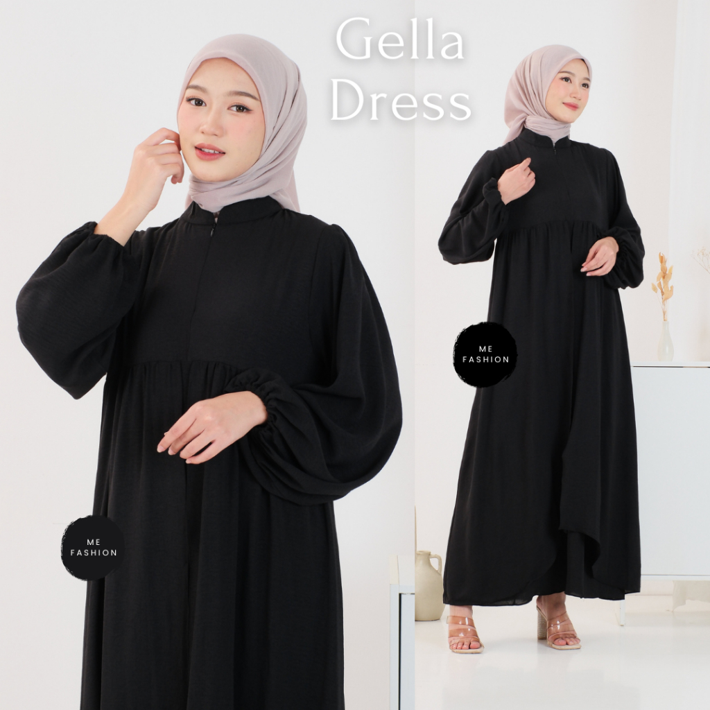 GELLA DRESS CRINKLE AIRFLOW PREMIUM BAHAN JATUH ADEM LEMBUT GAMIS KONDANGAN SIMPEL DREESS BRIDESMAID