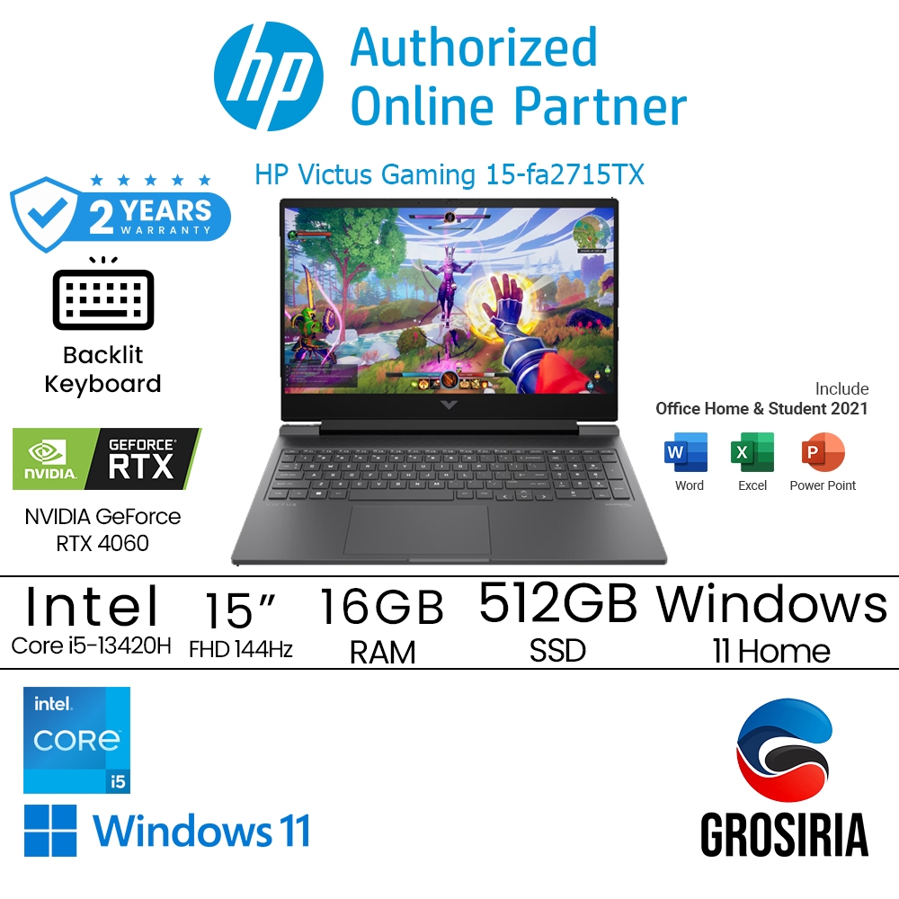 HP Laptop Victus 15 FA2715TX Intel Core I5 13420H 16GB 512GB SSD 15.6" FHD IPS 144Hz W11 NVIDIA GeFo