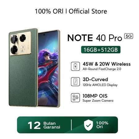 【Bisa COD】HP INFINIX NOTE 40 Pro 5G NFC Asli Android 13 RAM 16GB +512GB ROM 7.5inci HD Kamera Dual S