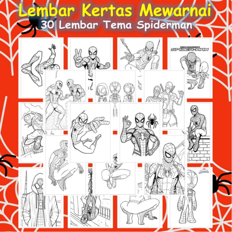 

Kertas Gambar 30 Lembar - Kertas Mewarnai Tema Hero Spiderman - Coloring Pages A4 A5