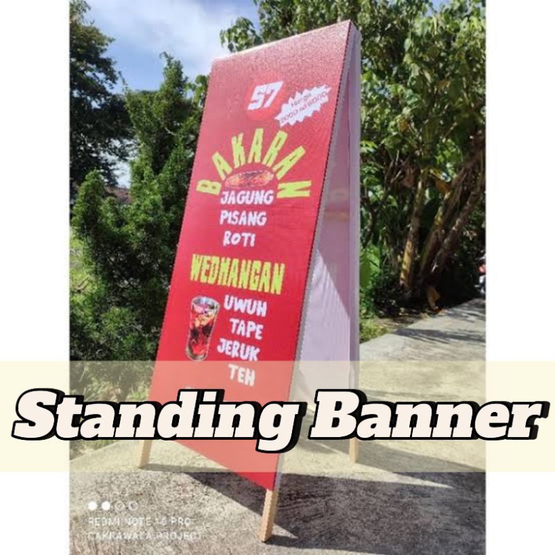 Standing banner kayu 160 cm / Rangka banner / Standing kayu lipat 2 sisi