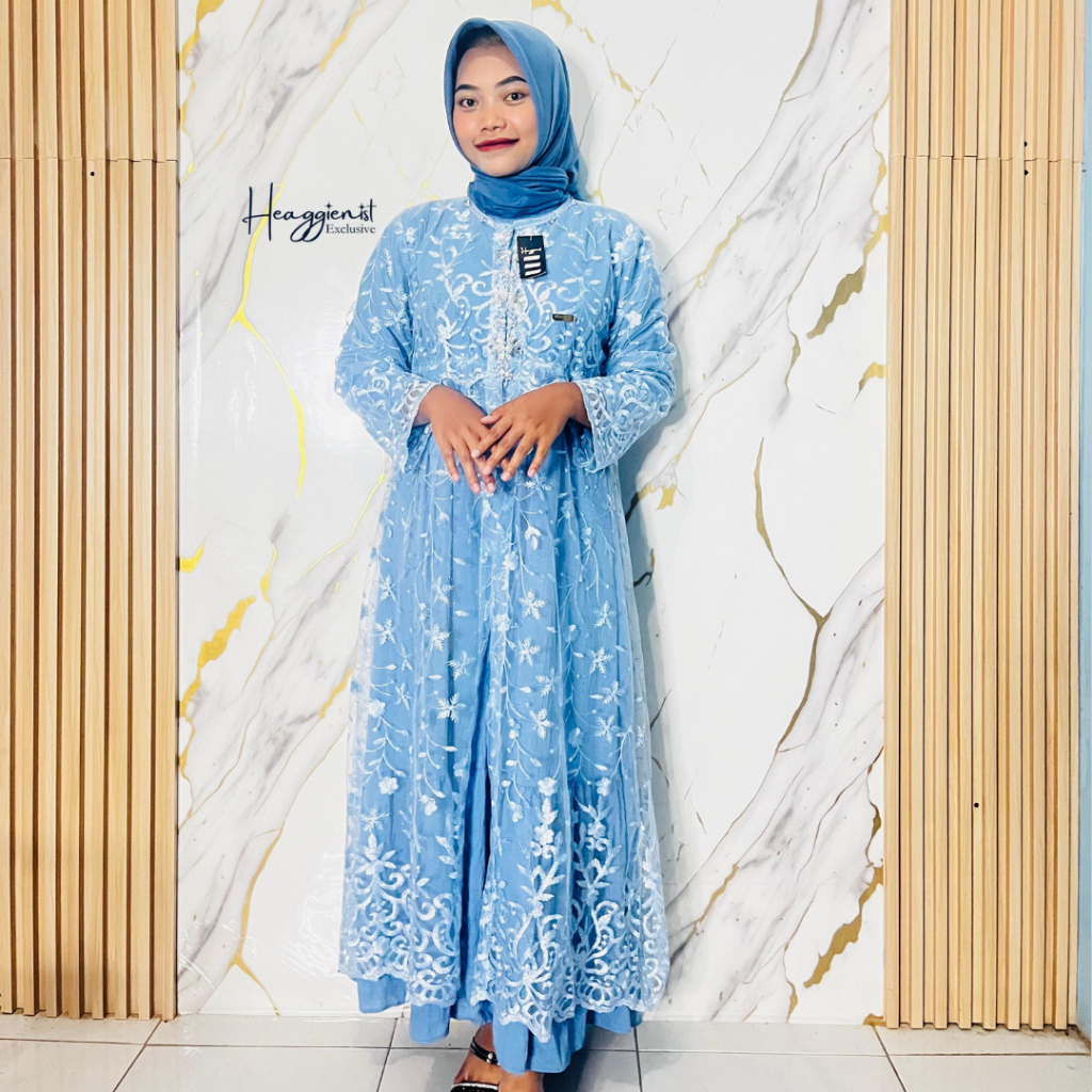 Gamis Inner Outer Lengan Panjang Set  Katun Brukat Jumbo Outer Kombinasi Dress Kondangan
