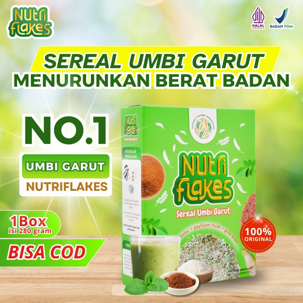 

Nutriflakes Sereal Sehat Umbi Garut Atasi Diet, Atasi Magh, Gerd dan Asam Lambung 1 Box