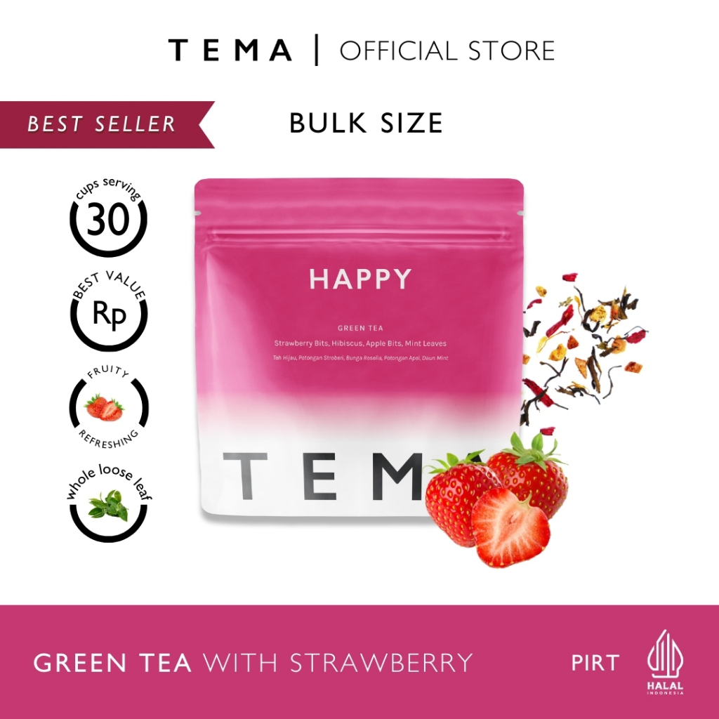 

Happy - Green Strawberry - TEMA Tea Loose Leaf Large Pouch - 30 Servings