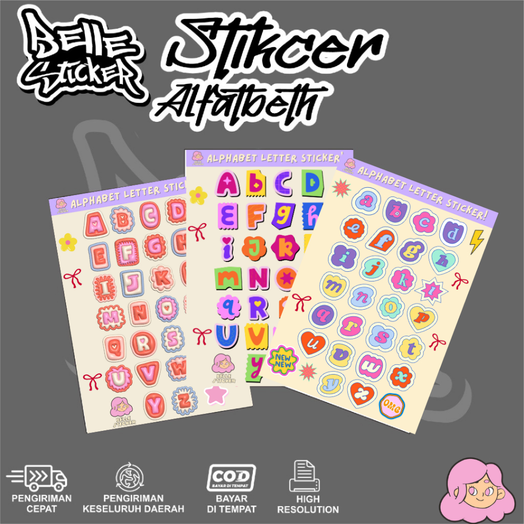 

Stiker Alfabet Huruf A-Z Stiker Dekorasi Scrapbook Aesthetic Waterproof untuk Laptop Motor dan Helm