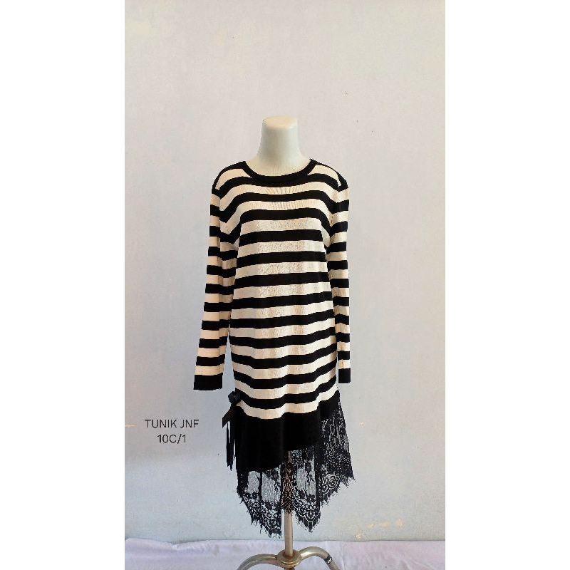 Kaos Garis Hitam Putih/tunik kaos/tunik rajut/tunik renda/tunik jnf 10c/1