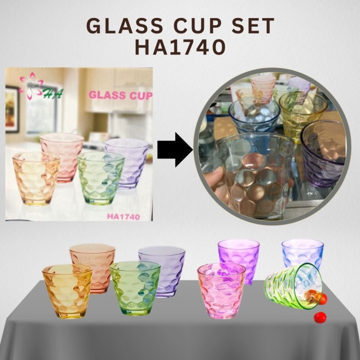 Gelas Cup Kaca 4s / Gelas Warna-Warni HA1740