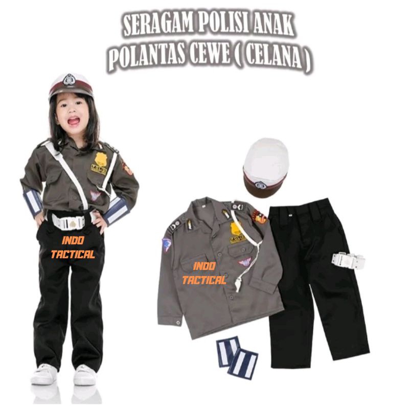 -SP101 SERAGAM POLISI ANAK LENGKAP BAJU SETELAN POLISI ANAK LAKI LAKI DAN PEREMPUAN LENGKAP POCIL