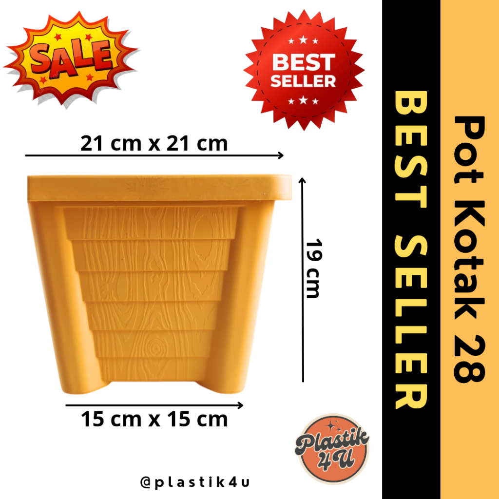 Pot Bunga Plastik Kotak 28 | Pot Tanaman Kotak Plastik Besar 28 | Warna Orange  | Harga Terjangkau &