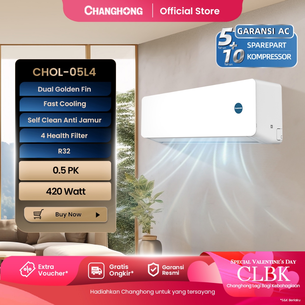 CHANGHONG AC 1/2 PK STANDARD CHOL-05L4 [INDOOR + OUTDOOR UNIT ONLY] [FAST COOLING] [SLEEP MODE] [ECO